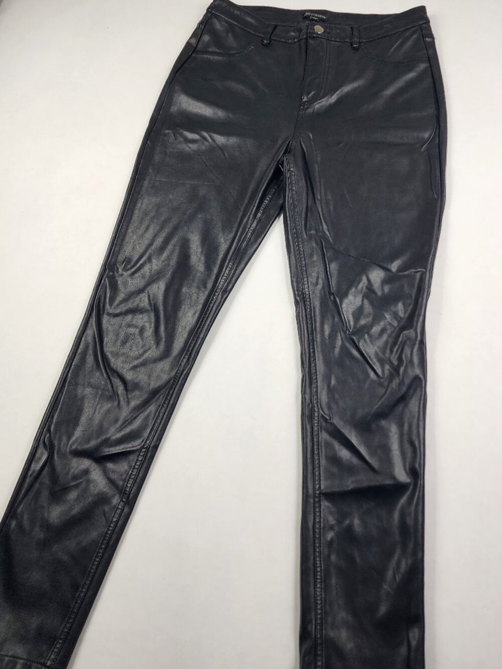 Shinestar Womens L Black  Faux Leather Leggings High Waist Stretch Ankle Pants